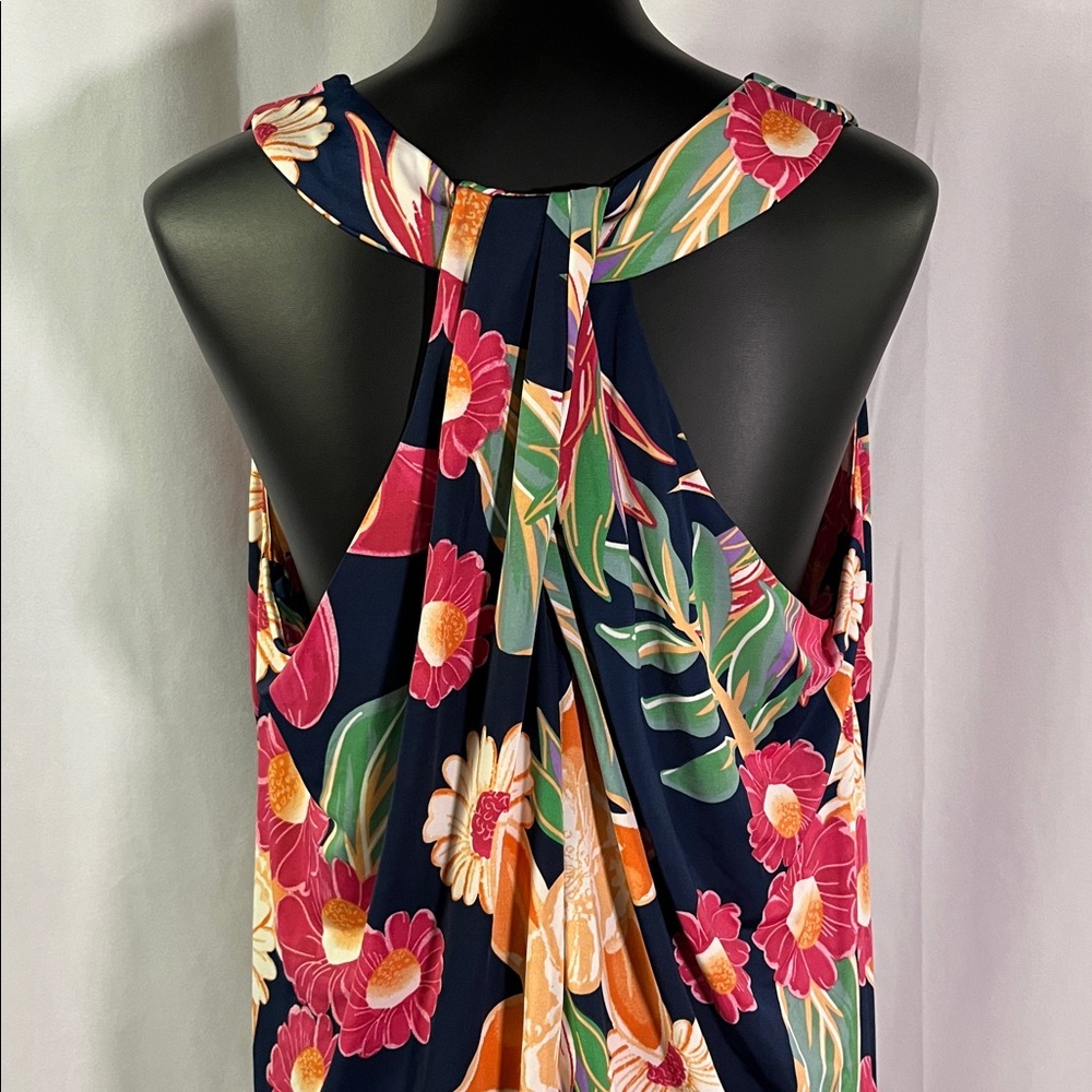 Beach Break Navy Multicolor Floral Sleeveless V-Neck Beach Dress Swim Coverup - Picture 9 of 15